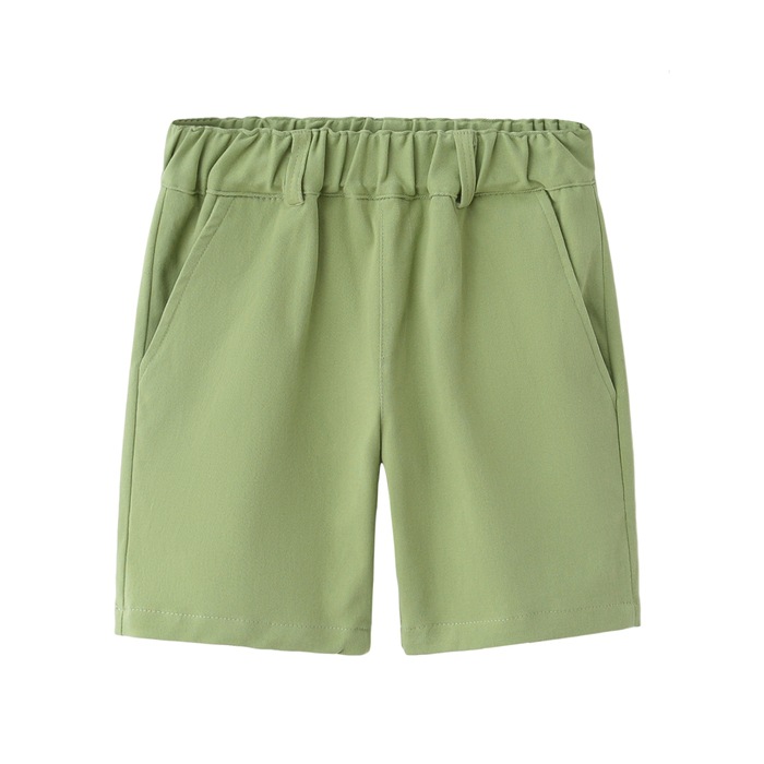 Kids elastic waist cotton bermuda shorts, boys girls sage green solid color school uniform casual shorts