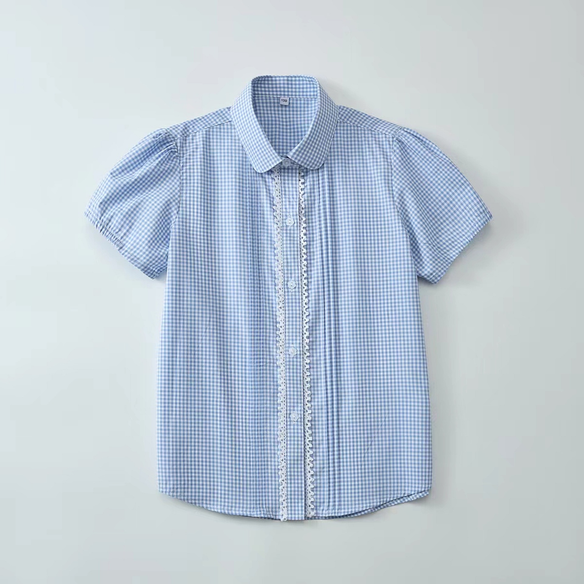 Girls blue plaid short sleeve cotton school shirt