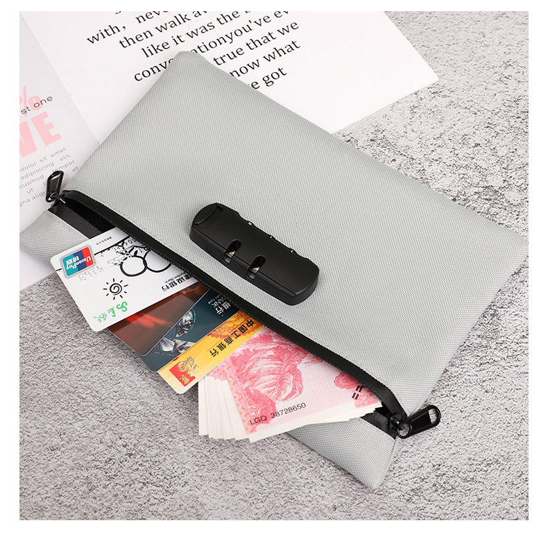 Password Lock Document Bag, Oxford Waterproof File Organizer Passport Cash Storage Pouch Anti-theft Travel Wallet - Image 4