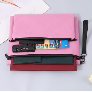 Pink Oxford document bag with TSA lock, multi-layer passport file organizer handbag
