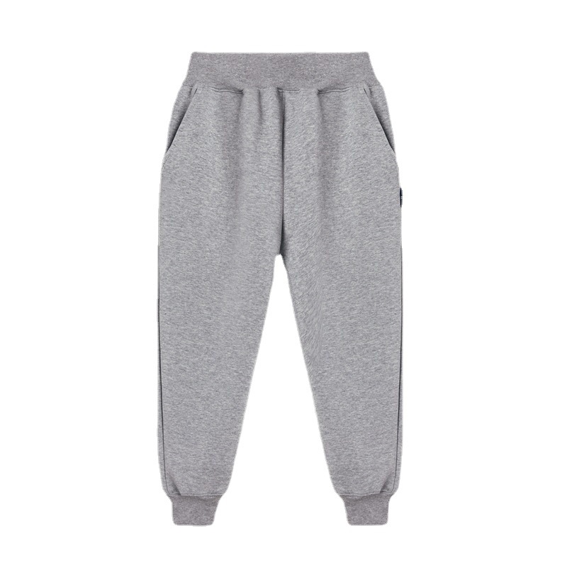 Light grey kids school uniform jogger pants, boys girls cotton knit elastic cuffed sweatpants