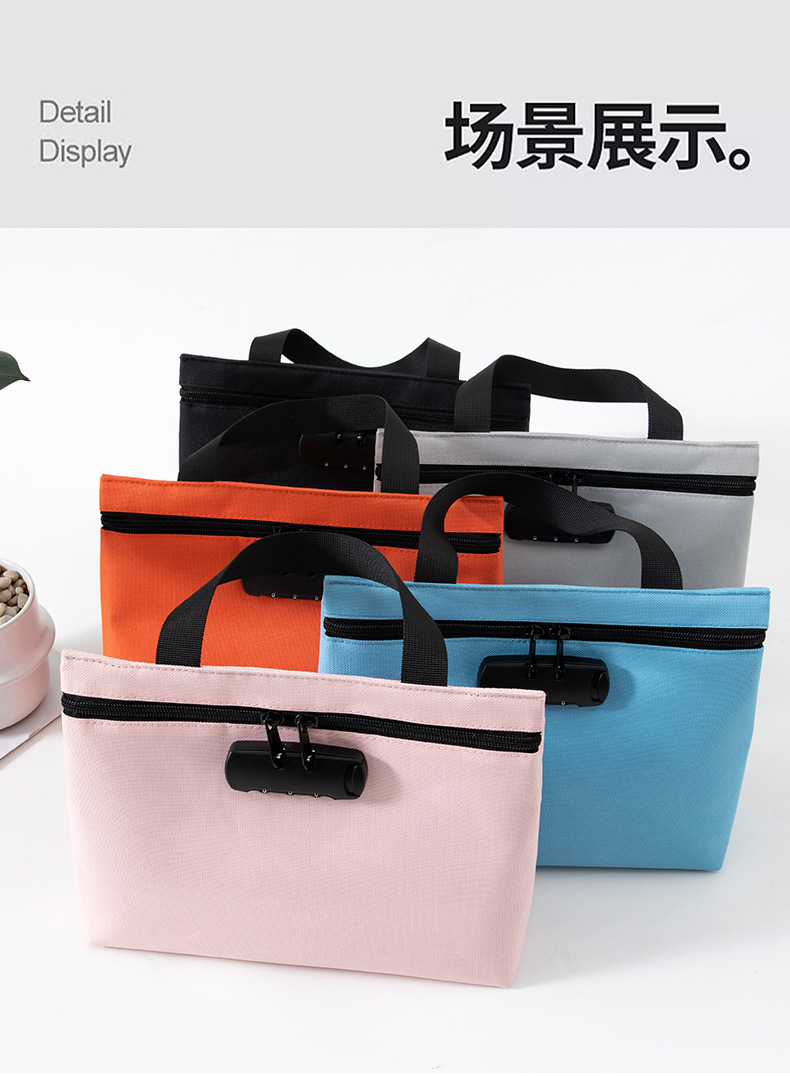 Handheld Password Lock Storage Bag, Oxford Anti-theft Document Pouch, Portable Travel Organizer Bag for Cash Passport Cards - Image 2