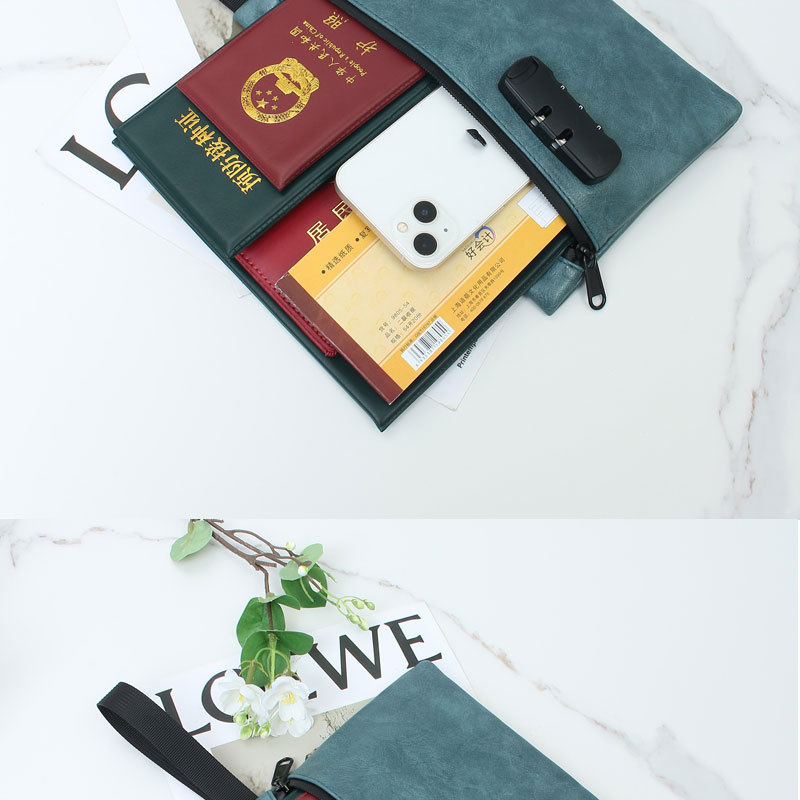 PU Leather Document Bag with Combination Lock, Waterproof Anti-theft Travel Passport Organizer Storage Pouch - Image 3