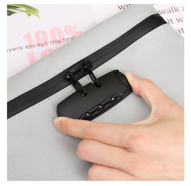 Password Lock Document Bag, Oxford Waterproof File Organizer Passport Cash Storage Pouch Anti-theft Travel Wallet - Image 6