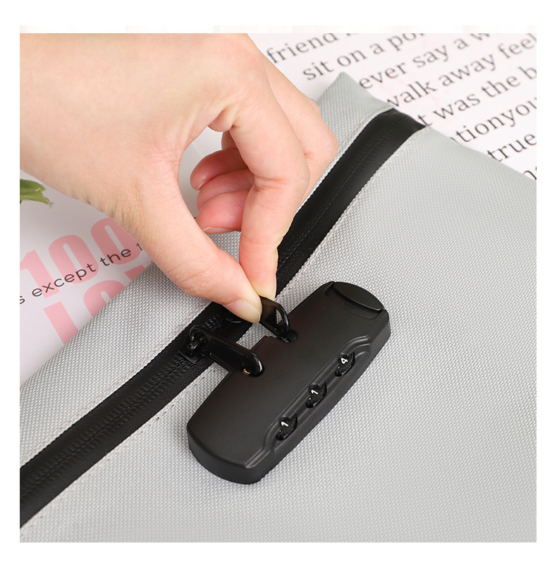 Password Lock Document Bag, Oxford Waterproof File Organizer Passport Cash Storage Pouch Anti-theft Travel Wallet - Image 8