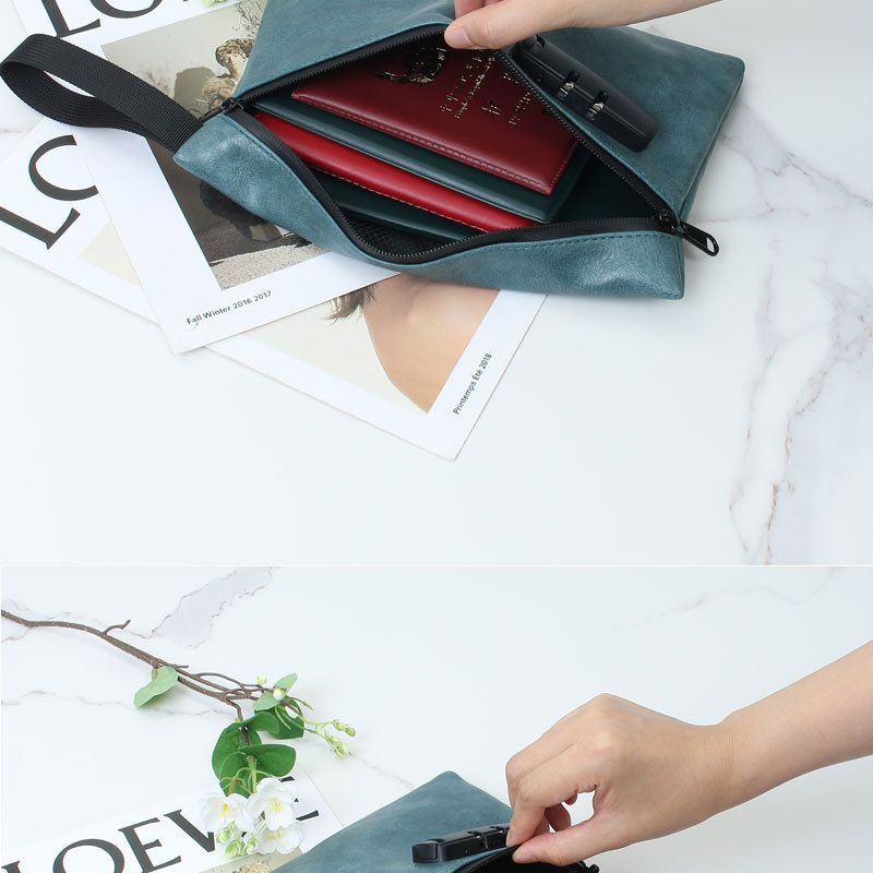 PU Leather Document Bag with Combination Lock, Waterproof Anti-theft Travel Passport Organizer Storage Pouch - Image 4