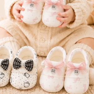 Cute bow‑knot baby girls soft cotton crib shoes non‑slip pre‑walker shoes for 0‑13 months infant