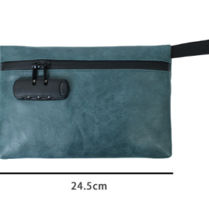 PU leather document bag with combination lock, anti-theft travel passport storage pouch