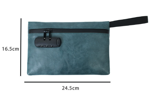 PU leather document bag with combination lock, anti-theft travel passport storage pouch