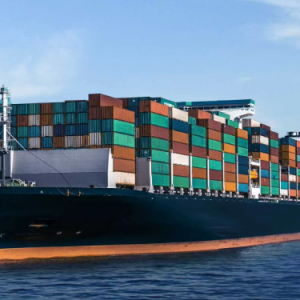 Large container cargo ship on ocean for international sea freight shipping