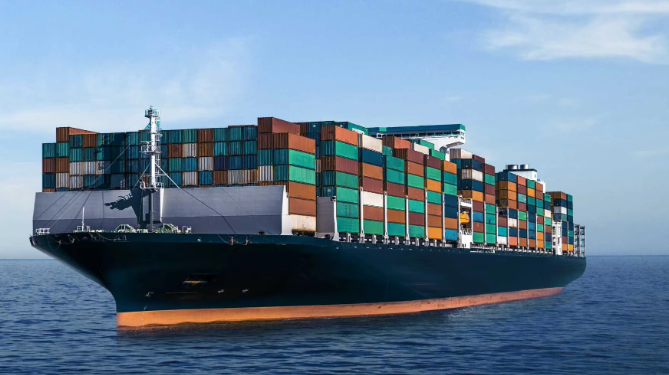 Large container cargo ship on ocean for international sea freight shipping